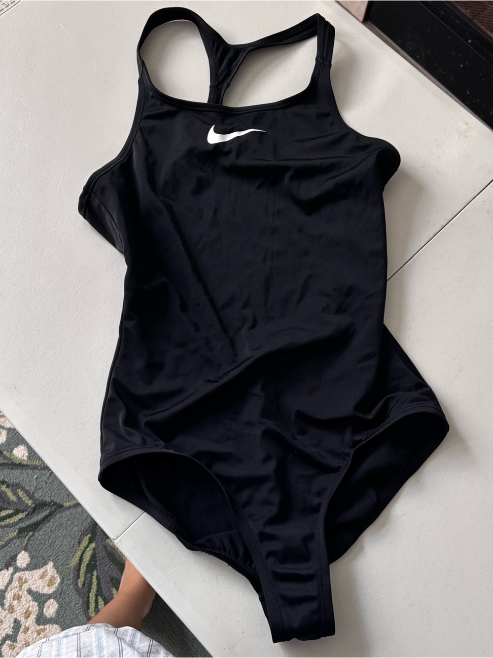 Nike Black One-Piece Women's Swim Suit with White Swoosh